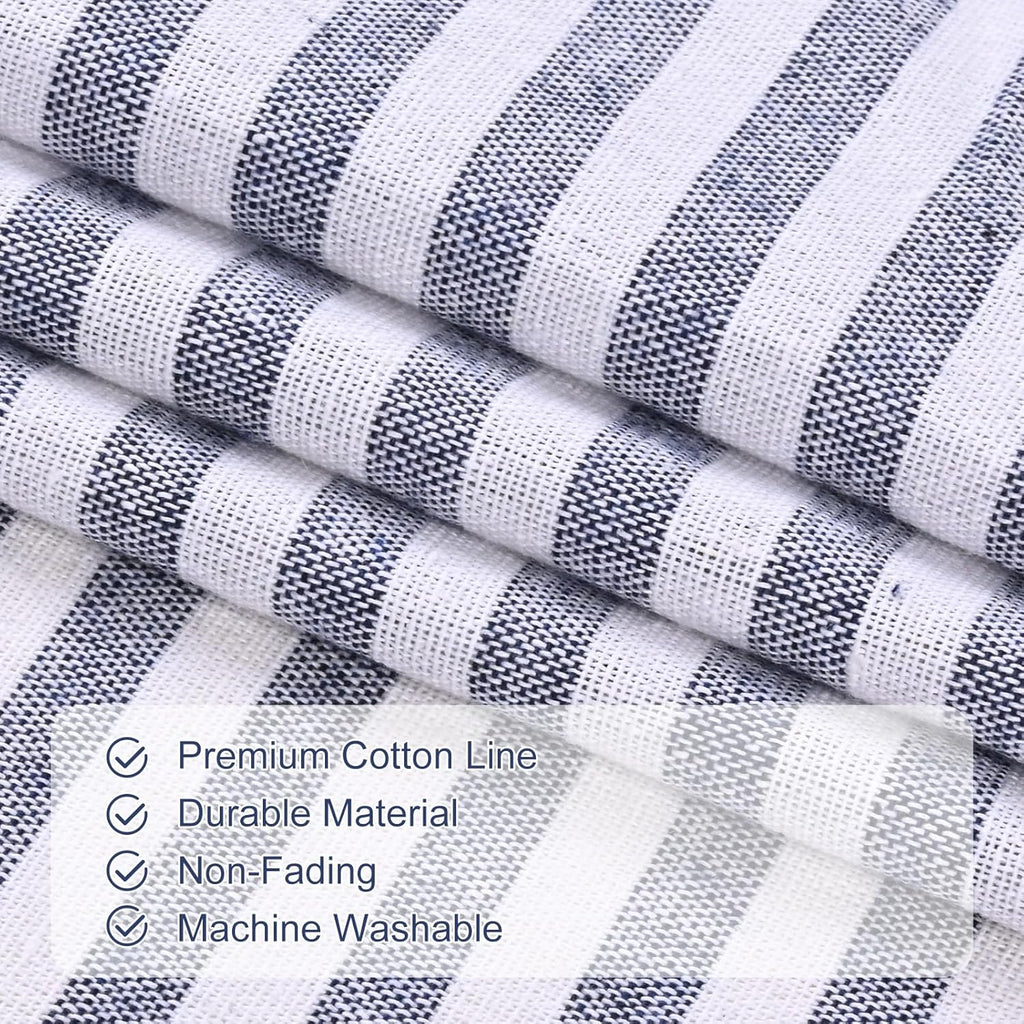 Farmhouse Valances for Windows, Boho Kitchen Curtains with Rustic Buttons, Blue Striped Valance, Cotton Linen Window