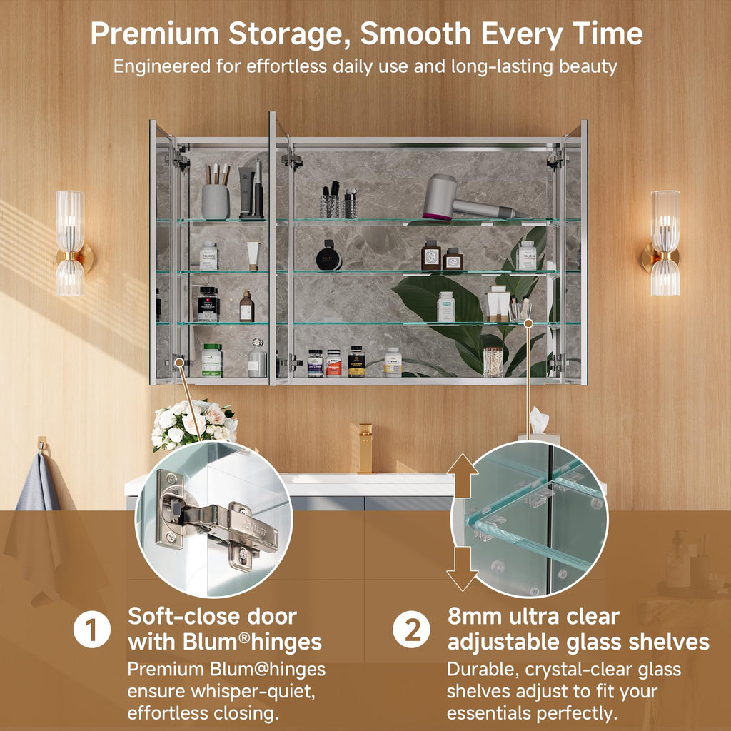 48" x 30" Bathroom Medicine Cabinet with Mirror, Recessed or Wall Mount