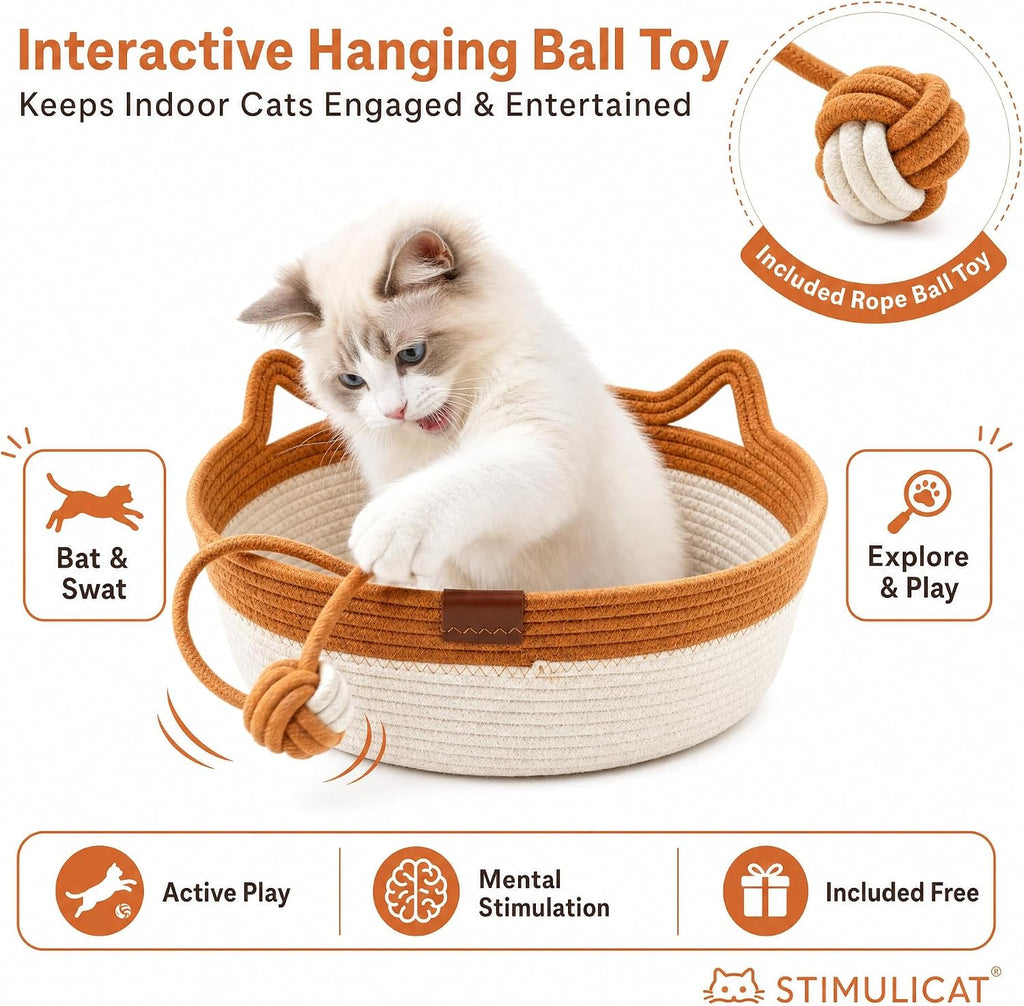 Instinct Basket Cat Bed with Cushion and Hanging Ball Toy