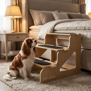 Wood Dog Stairs for Bed, NaturalWood Pattern, L 80lb