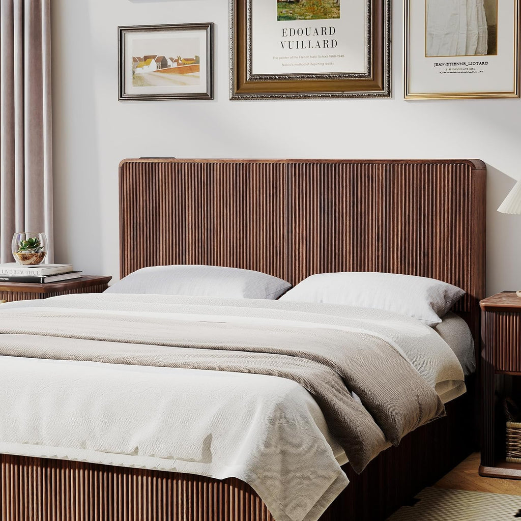 Wood Headboard King, Wooden King Headboard Only with 2 Outlets and USB & Type C Port, Simple Setup Modern Farmhouse