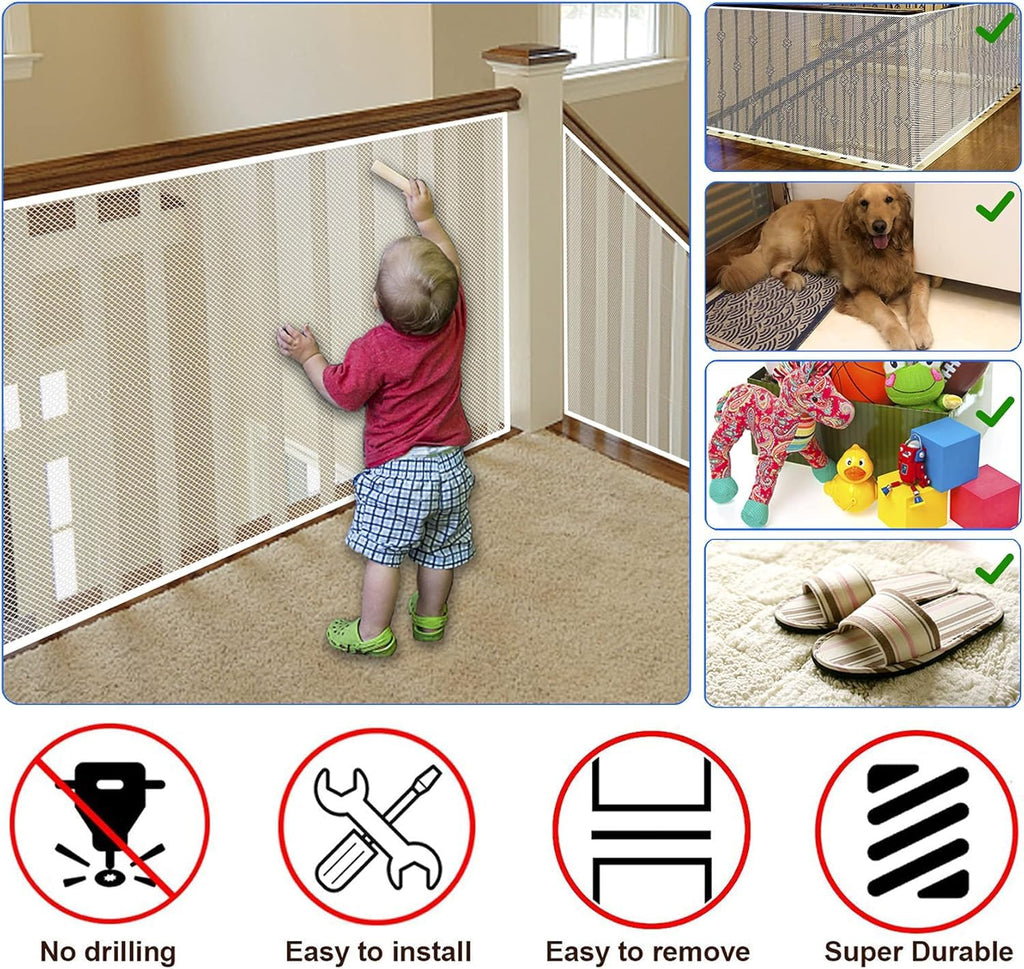 Baby Gate for Stairs, Banister Guard for Kids, Pets, Toys, 2 Set 18 ft L x 2.6 ft H Mesh Netting Safety Net for