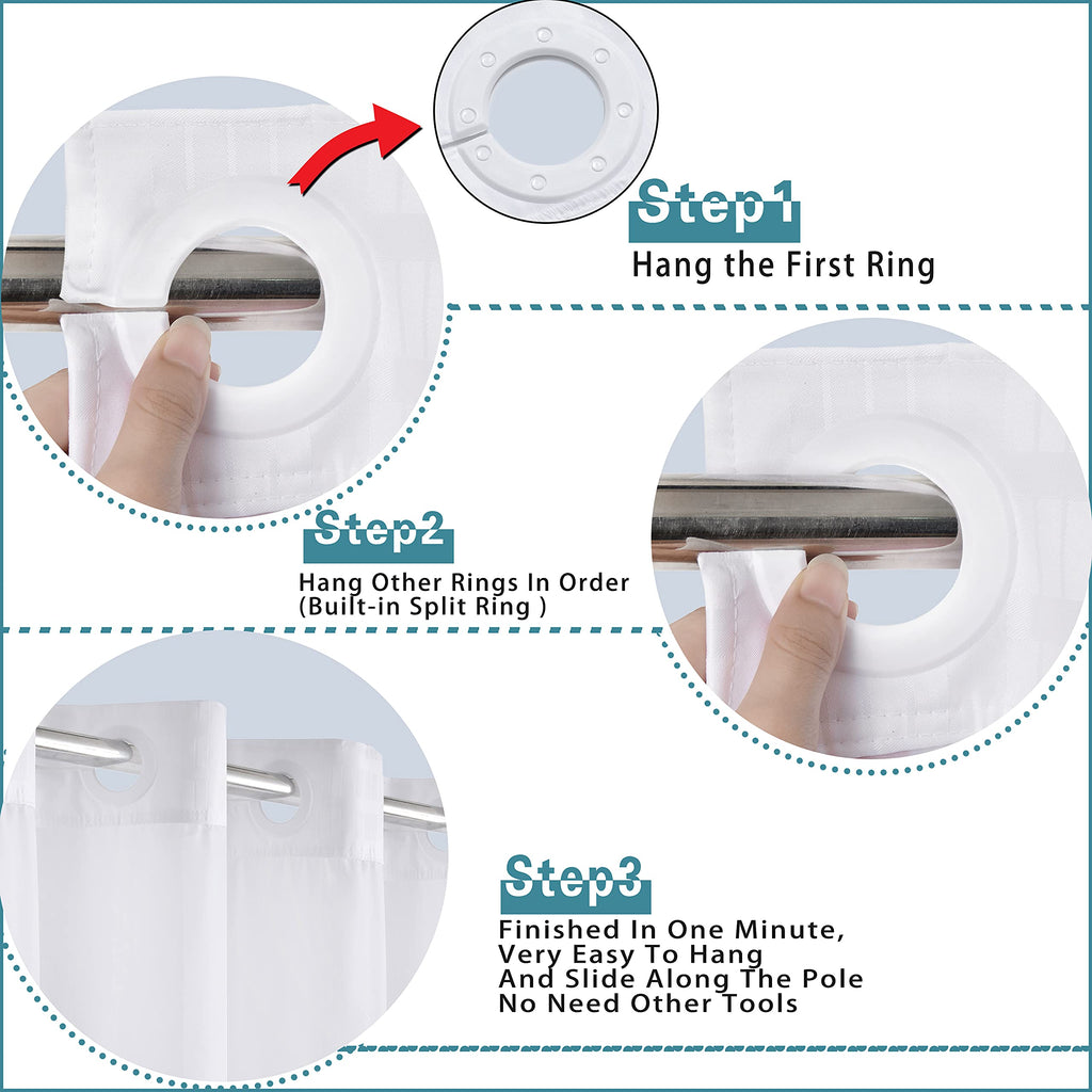 Extra Wide No Hook Shower Curtain with Snap in Liner Set, 108" x 74" Hotel Luxury White Shower Curtains with See