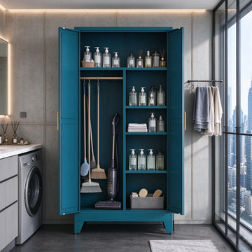 71" H Metal Garage Storage Cabinets,Broom Closet Storage Cabinet,Utility Cabinet,Blue Storage Cabinets