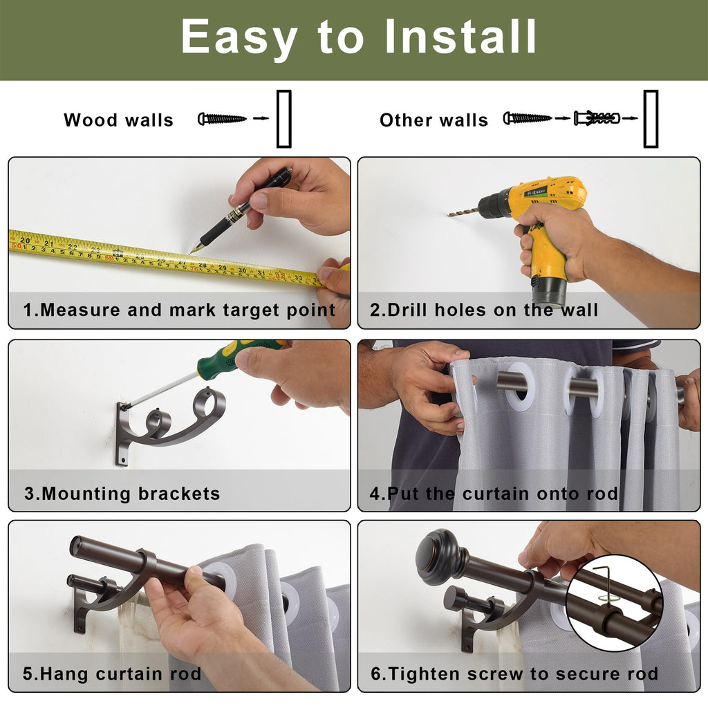 Double Curtain Rods 72 to 144 Inches with Solid Aluminum Alloy Brackets, 1 Inch Adjustable Drapery Rod, Heavy Duty