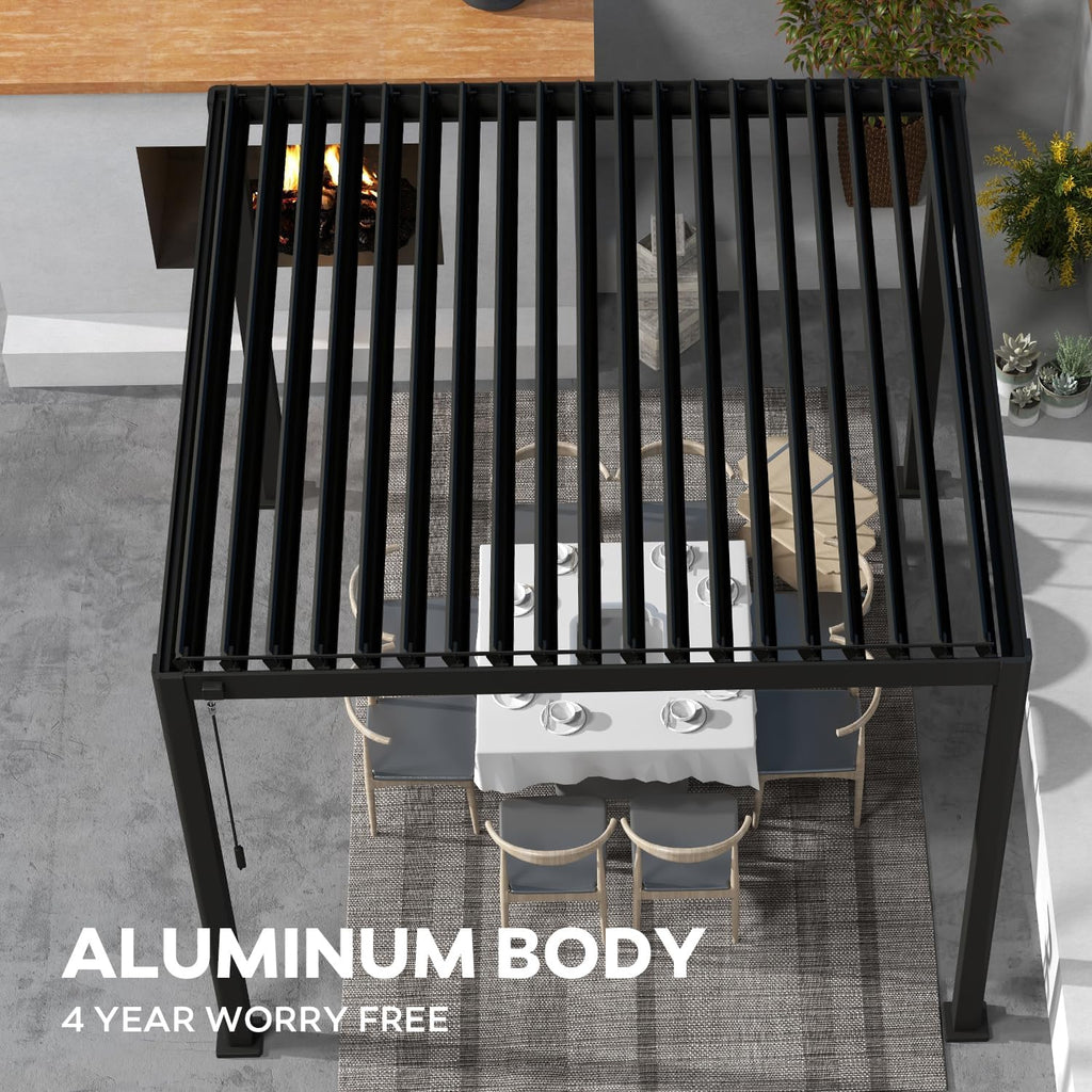 111S Round 10'x10' Metal Louvered Pergola with 10FT Shade Screen for Outdoor,Deck,Lawn,Garden,Backyard and