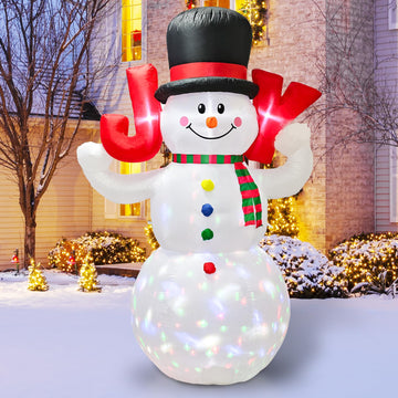 8ft Christmas Inflatables Outdoor Decorations, Christmas Blow up Snowman Built-in Rotating Colorful LED Lights, Xmas