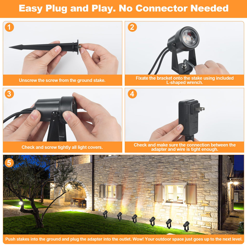 Outdoor Landscape Lighting Waterproof with 45.9FT Cable & built-in LED Light, Low Voltage 12W 1200LM Plug in Electric