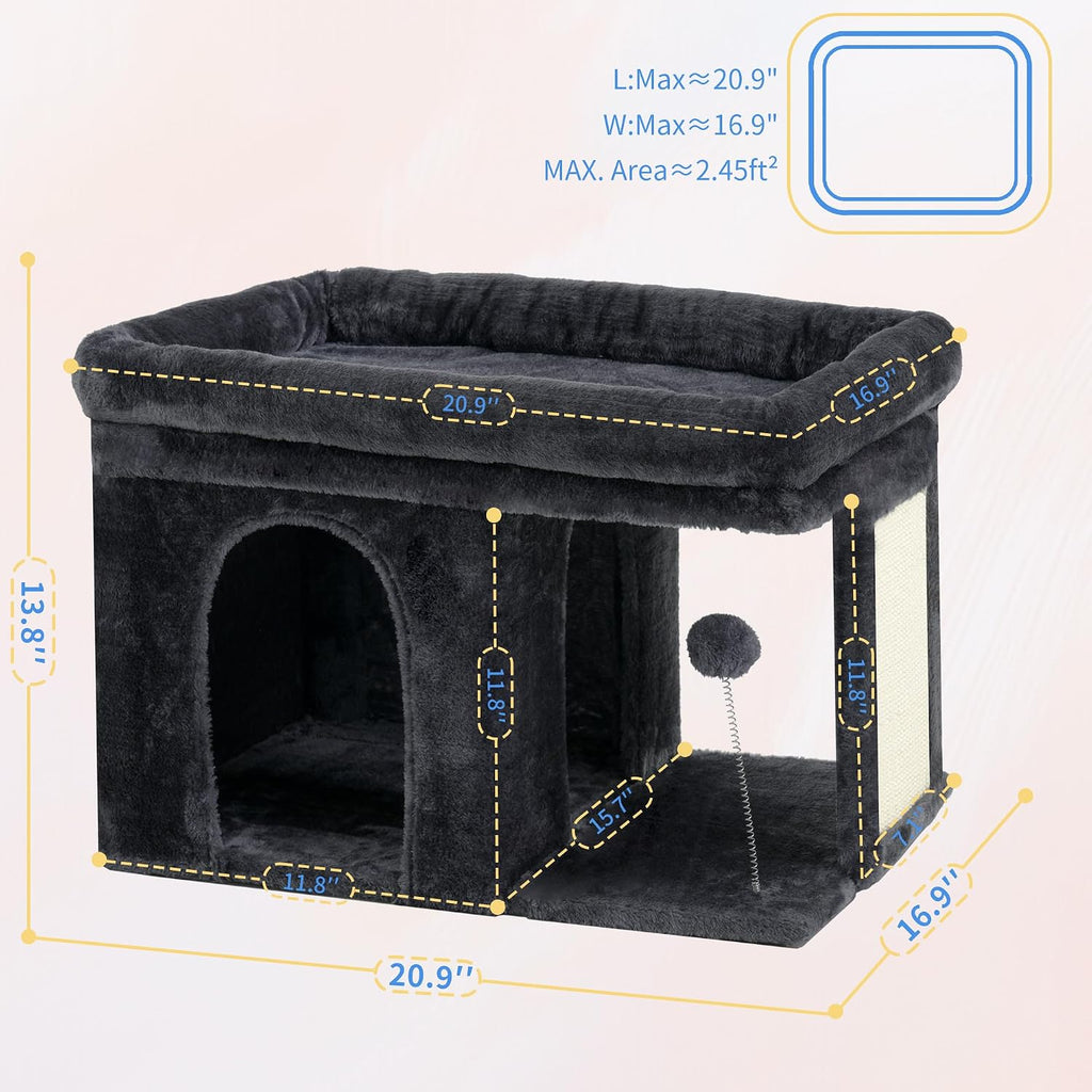 Cat Tree, 14" Cat Tower with Large Cat Bed & Condo