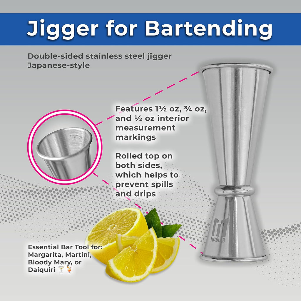 Bar Tool Set, Premium 6-Piece Bartender Tools - Effortlessly Mix Cocktails After a Long Day - Includes Jigger - Set of 6