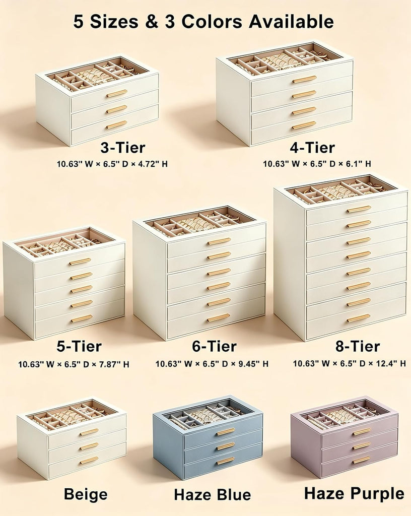Jewelry Box Organizer, 3-Layer Jewelry Storage Case -Beige