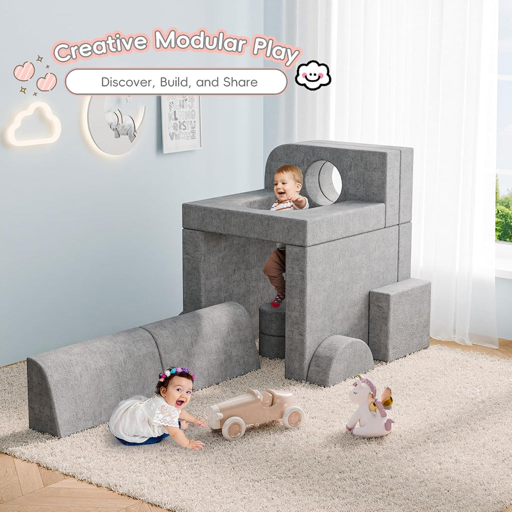 Piece Modular Kids Play Couch, Convertible Sofa, Grey