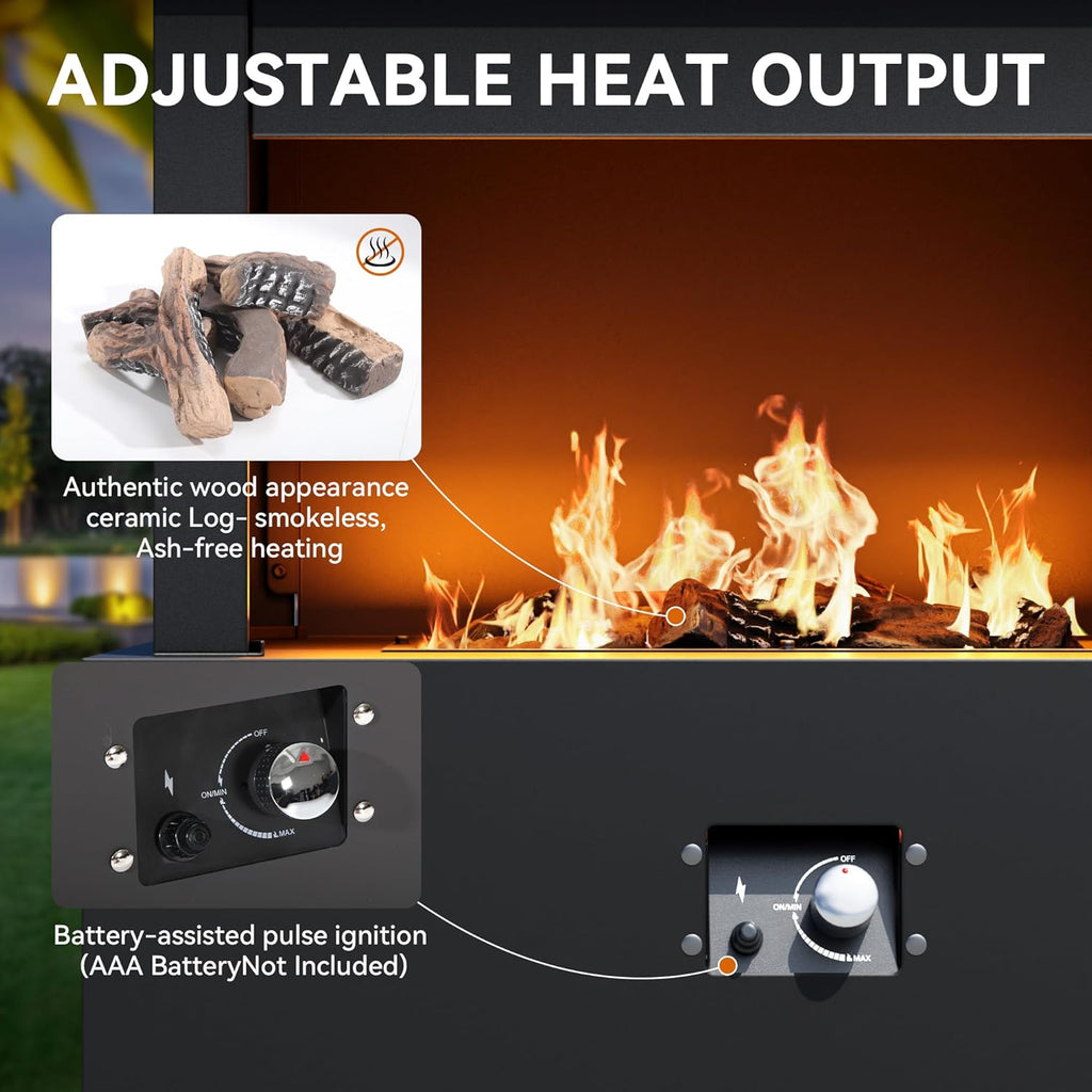 35'' Outdoor Propane Fireplace with Tank Storage, 50,000 BTU Outdoor Gas Fire Pit with CSA Certified, Adjustable Flame