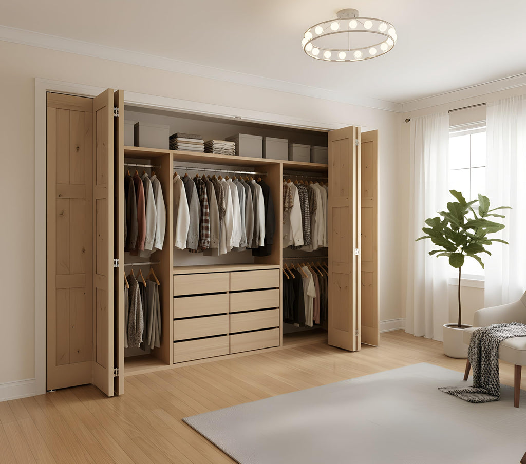 30in x 80in Unfinished Alder Wood Bifold Shaker Door - Pre-Assembled Slab for Closet, Pantry, or Laundry Room (30x80)