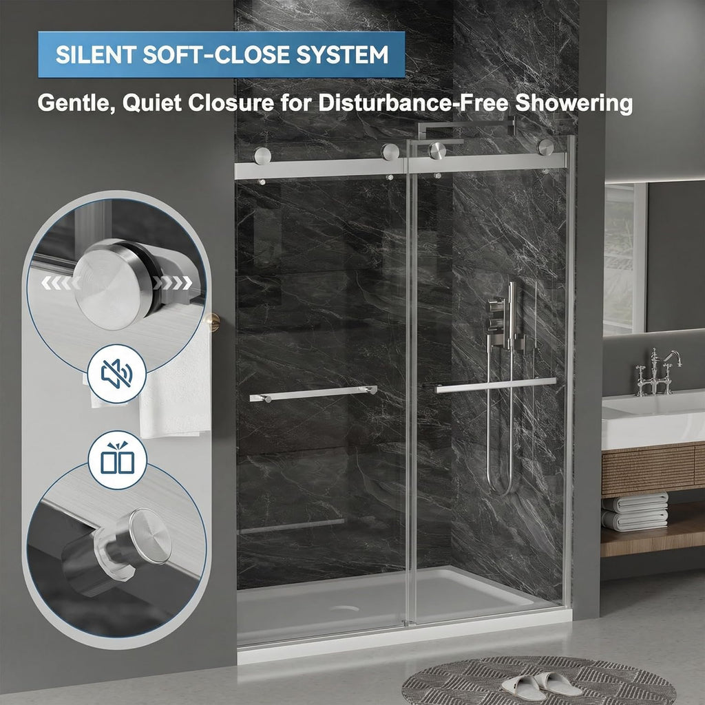 56"-60" W x 75" H Frameless Shower Door, Double Sliding Shower Door, 5/16"(8mm) Clear Tempered Glass