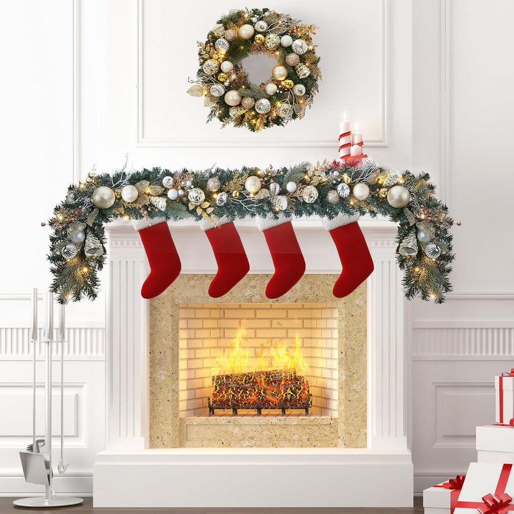 6ft Battery Operated Christmas Garland with 20 LED Lights & Timer, Pre-Lit Artificial Garland for Mantle, Staircase