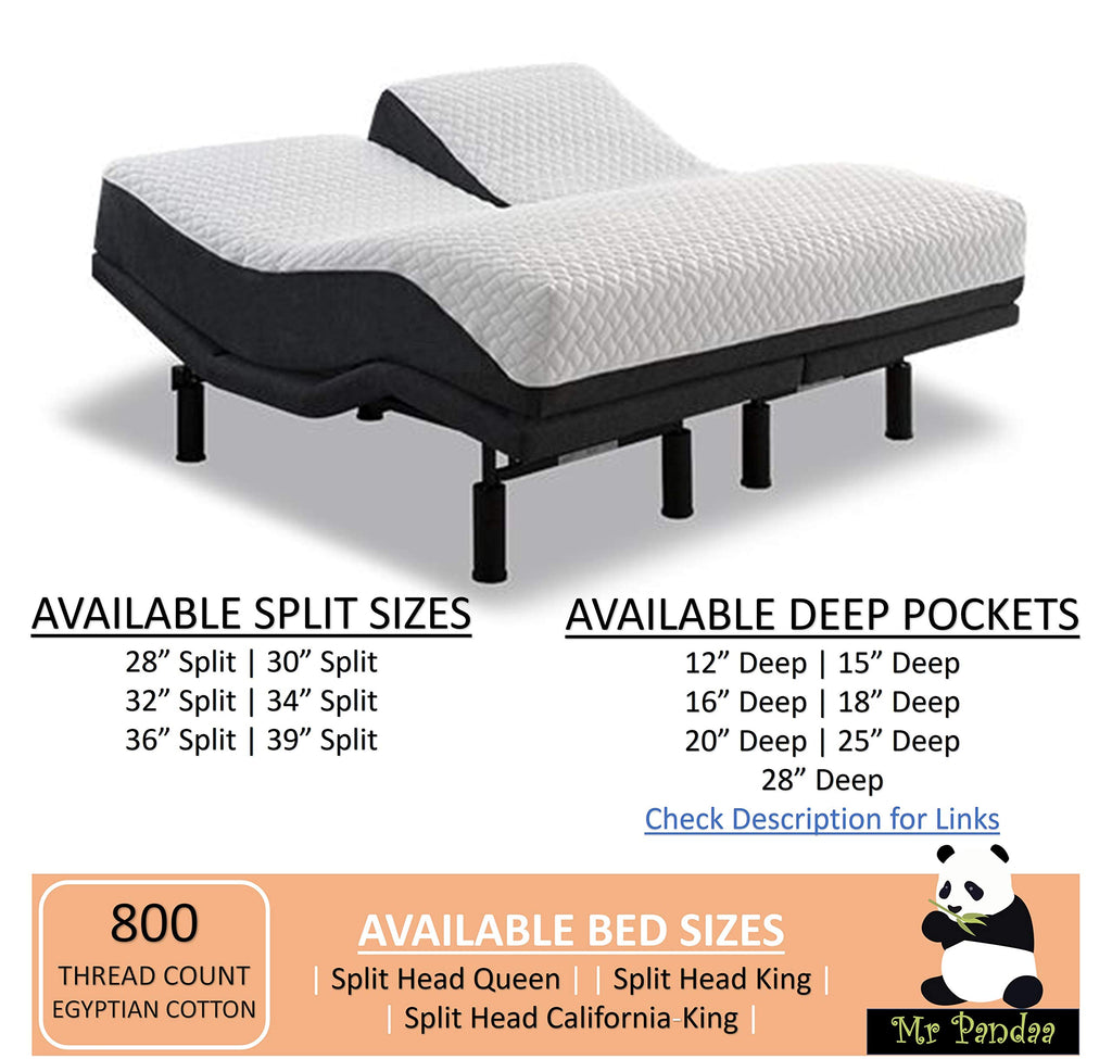 800 Thread Count - 100% Egyptian Cotton, Split Head Flex Sheet Set for Adjustable Bed 34" Split at The Top - 20" Deep