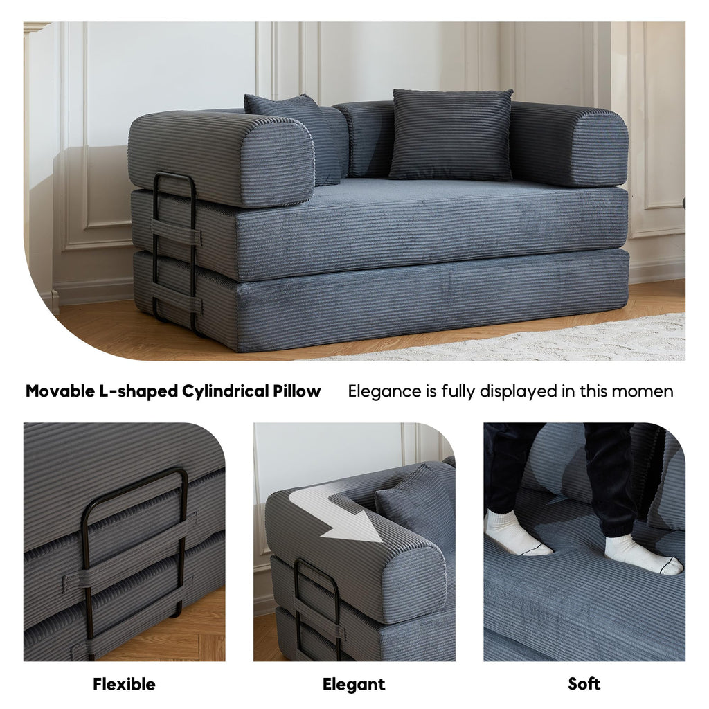 59" Convertible Floor Sofa Bed, Boneless Couches, Grey