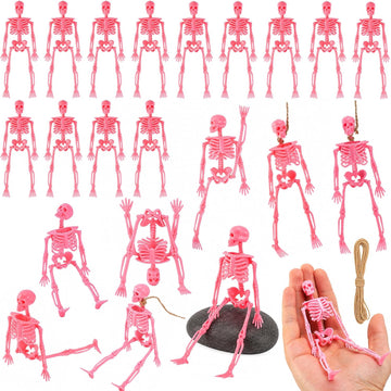 Pink Halloween Mini Skeleton, 6" Posable Skeleton Hanging Decor - Set of 24