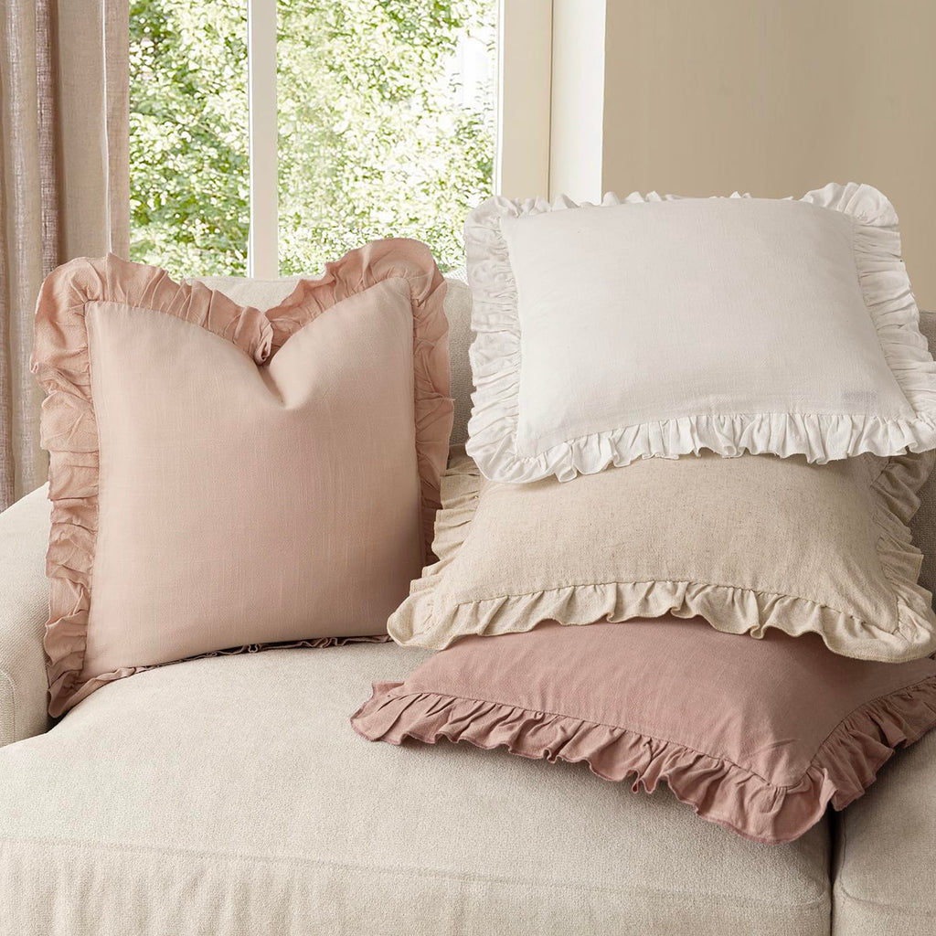 Linen Fringe Ruffle Throw Pillow Covers 22×22 Inch Light Pink