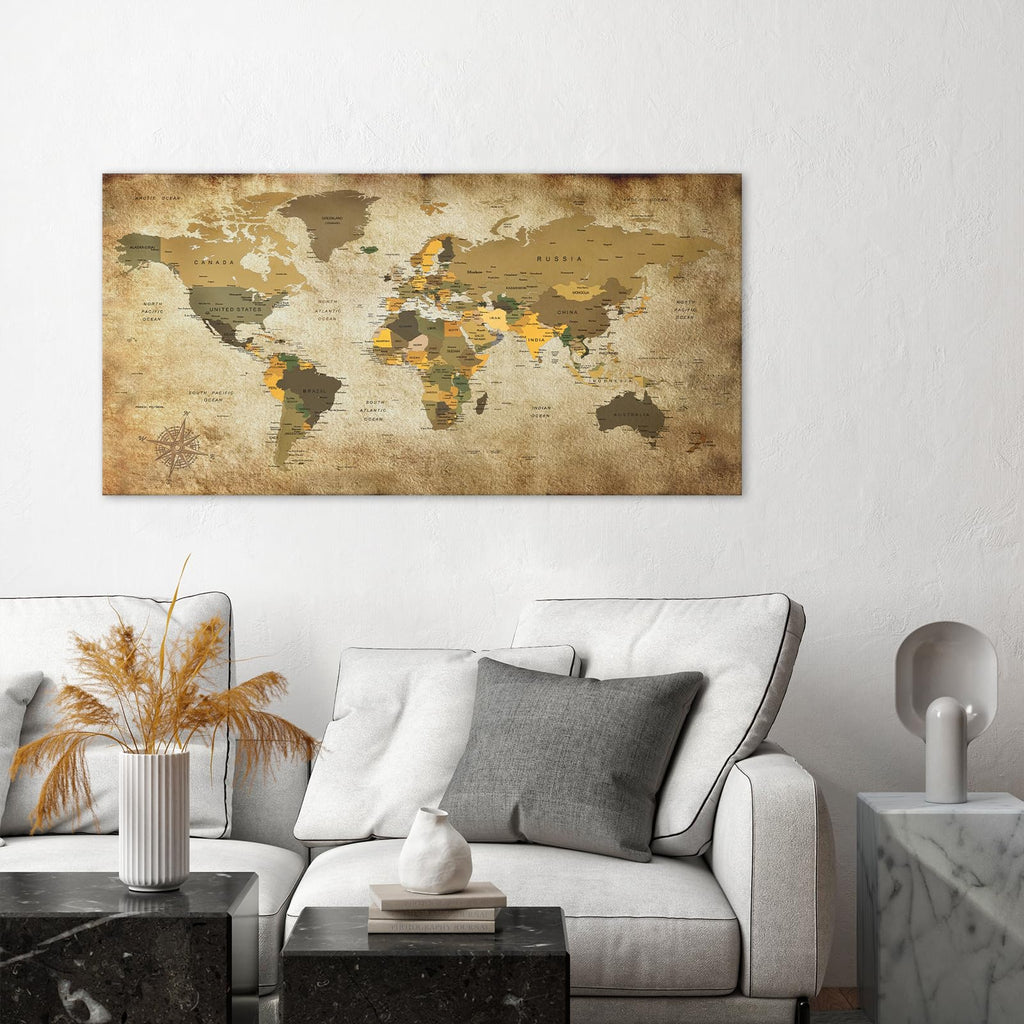 Art World Map Canvas Wall Art Vintage Large Map of The World 20" x 40" Framed Canvas Print Artwork Living Room Wall