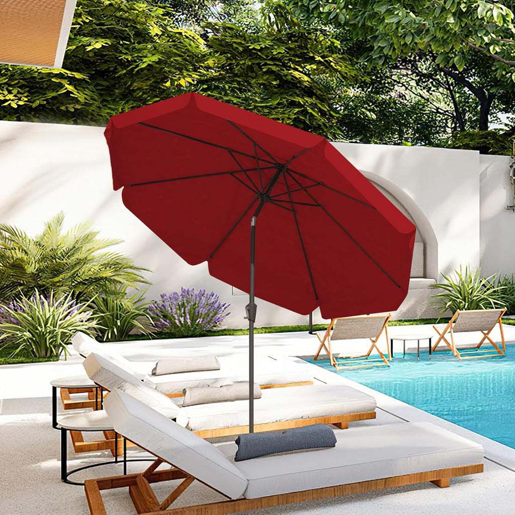 9 FT Patio Umbrella Outdoor, Table Umbrellas Market Umbrella w/Push Button Tilt/Crank, 8 Sturdy Ribs(Red)