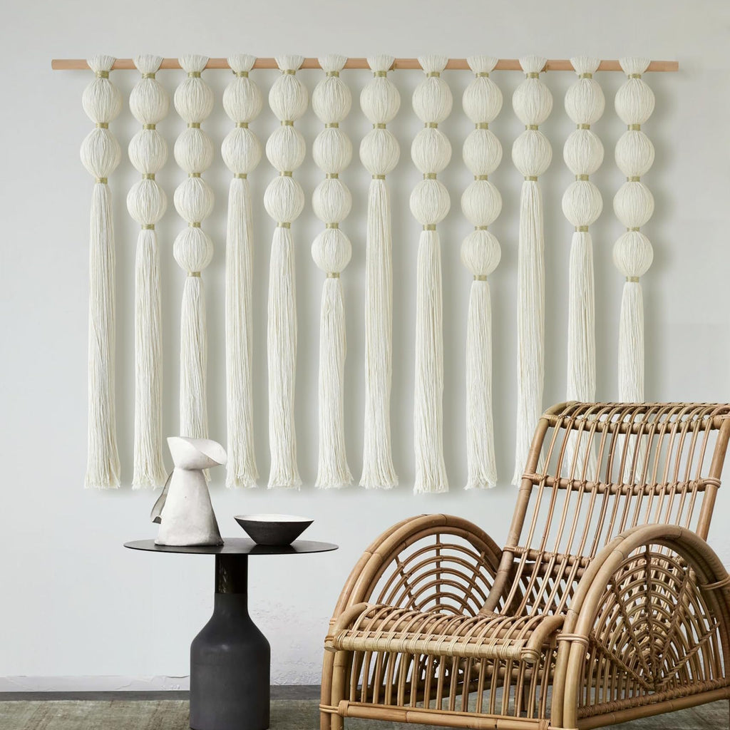 Macrame Wall Hanging Ball Boho Wall Decor Fiber Art 47"W*32"L