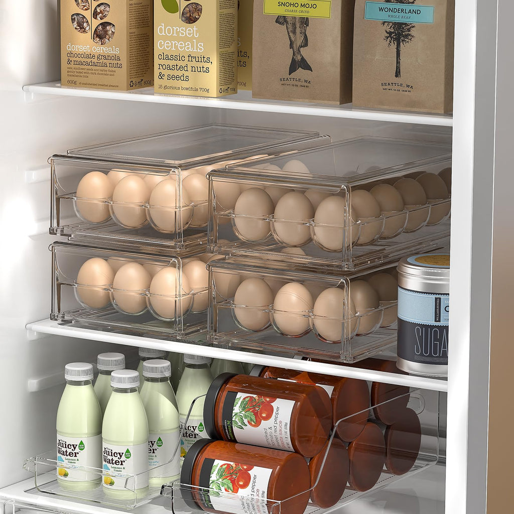 Egg Container for Refrigerator BPA Free Refrigerator Organizer Bins,Stackable Egg Holder for Refrigerator,18 Egg