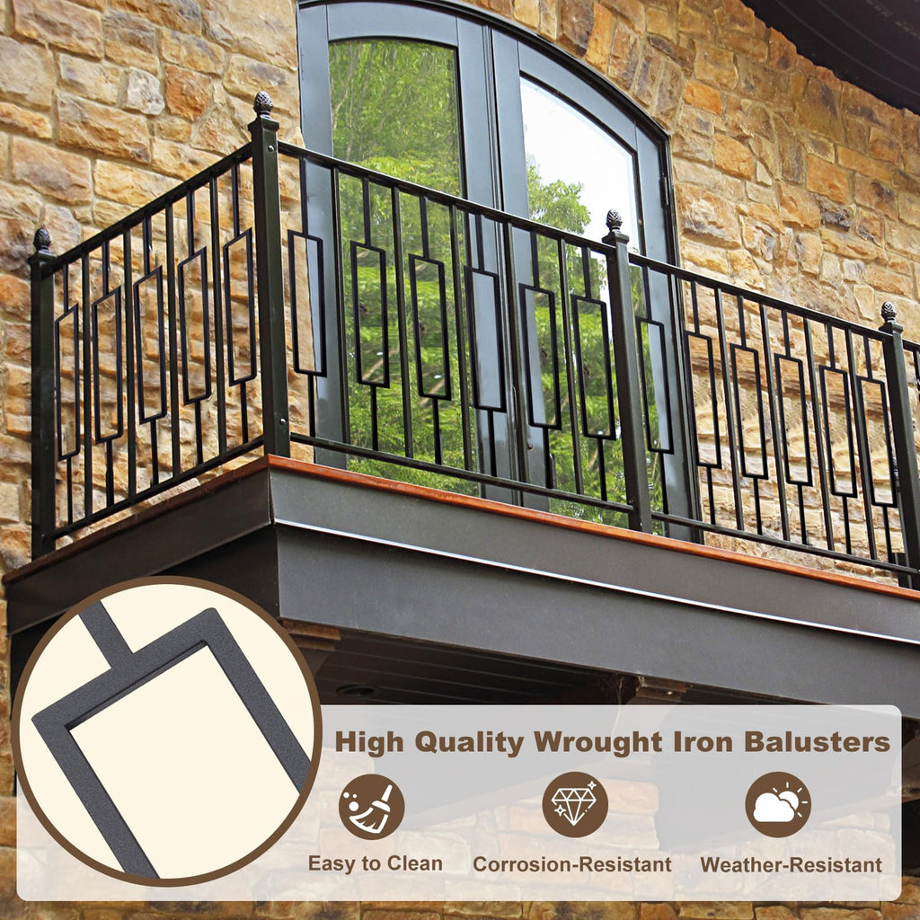 10 Pack Rectangular Hollow Stair Spindles, Wrought Iron Balusters 44" x1/2" Deck Balusters & Stair Railing - Metal