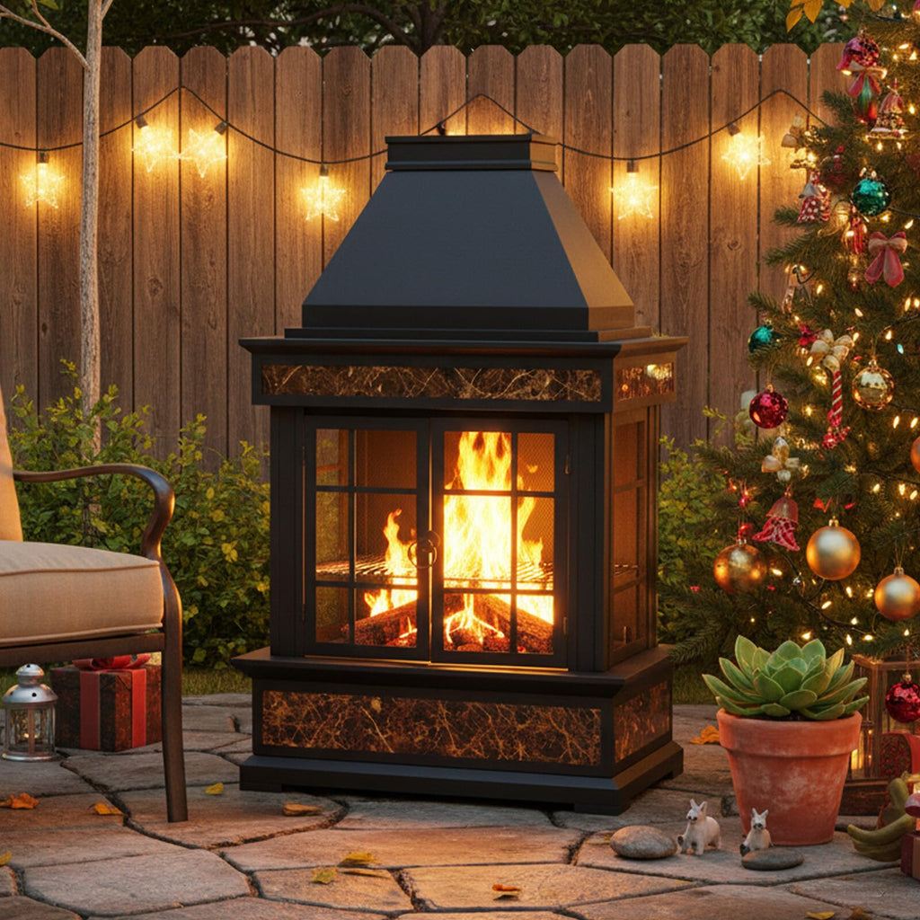 57-Inch Wood-Burning Outdoor Fireplace, Wood Grain