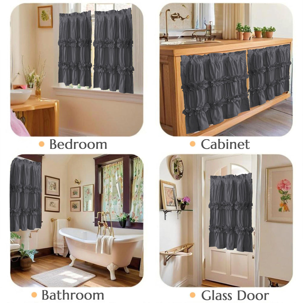 2 Pack Gray Handcrafted Window Treatment Tiers Curtains, 30"x24"