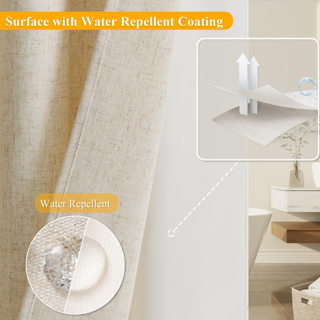 No Hooks Natural Linen Fabric Shower Curtains 75 Inches