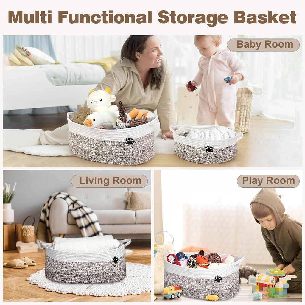 Dog Toy Basket, 30L Toy Box and Bin for Dog Cat Storage, 19.7" X 11" X 7.9" Large Woven Rope Basket for Blanket