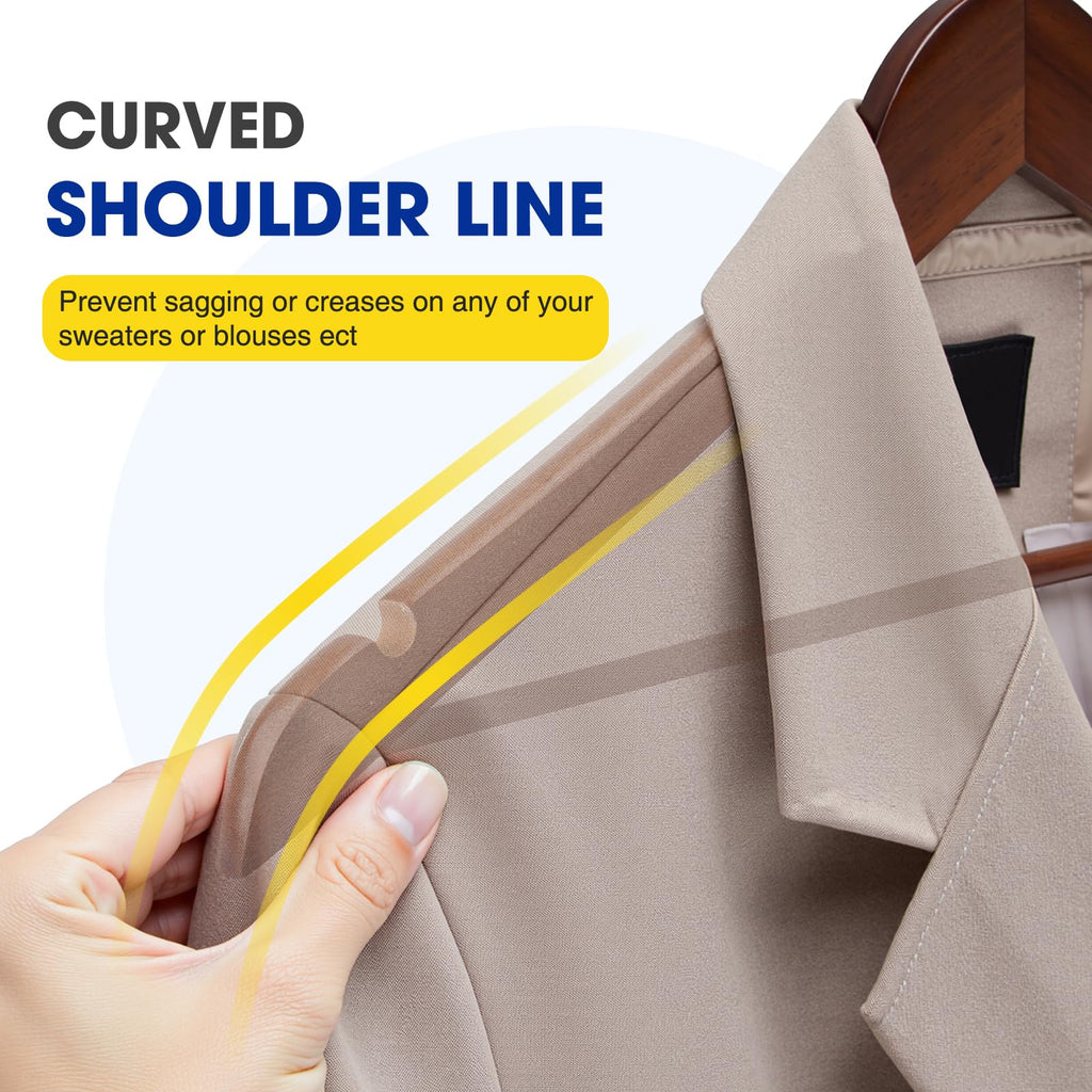 50 Pack Wooden Hangers, Wooden Clothes Hangers with Smooth Pant Bar and Shoulder Notches, Heavy Duty Hangers with