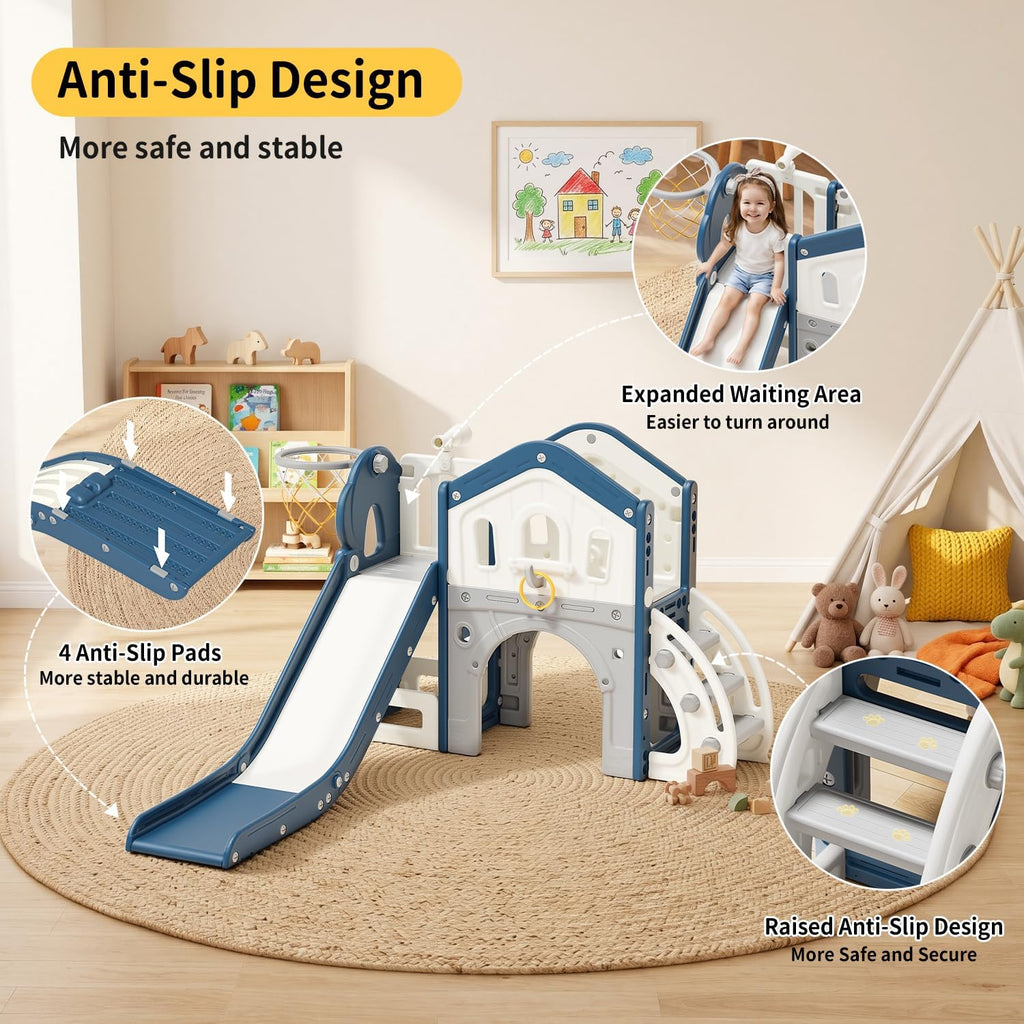 9 in 1 Toddler Slide for Toddlers 1-3 Outdoor Indoor Playset Blue