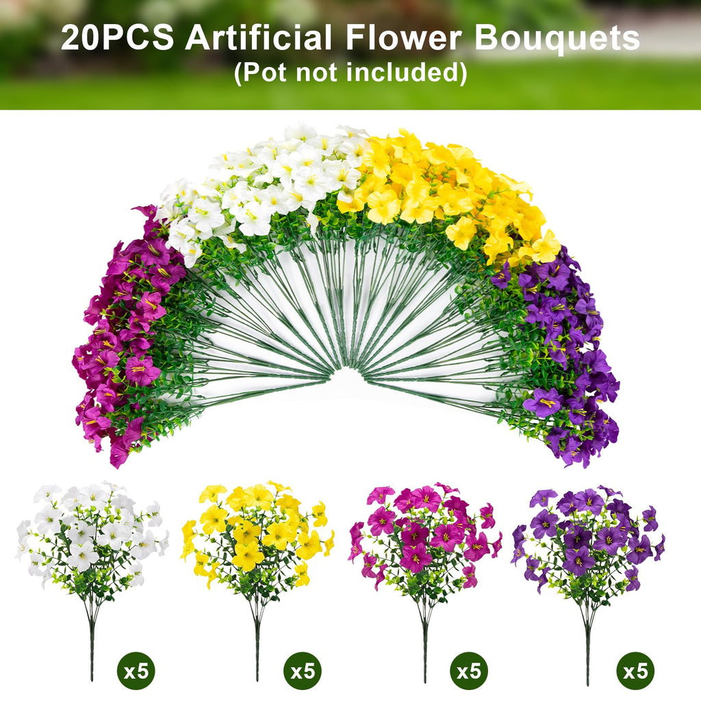20 Bundles Artificial Fake Fall Flowers for Outdoors, UV Resistant