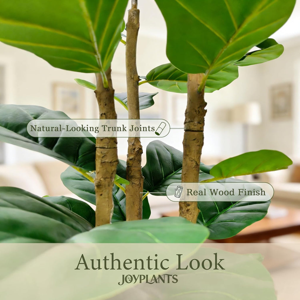 6ft 3-Trunk Fake Fiddle Leaf Fig Tree with Black Planter