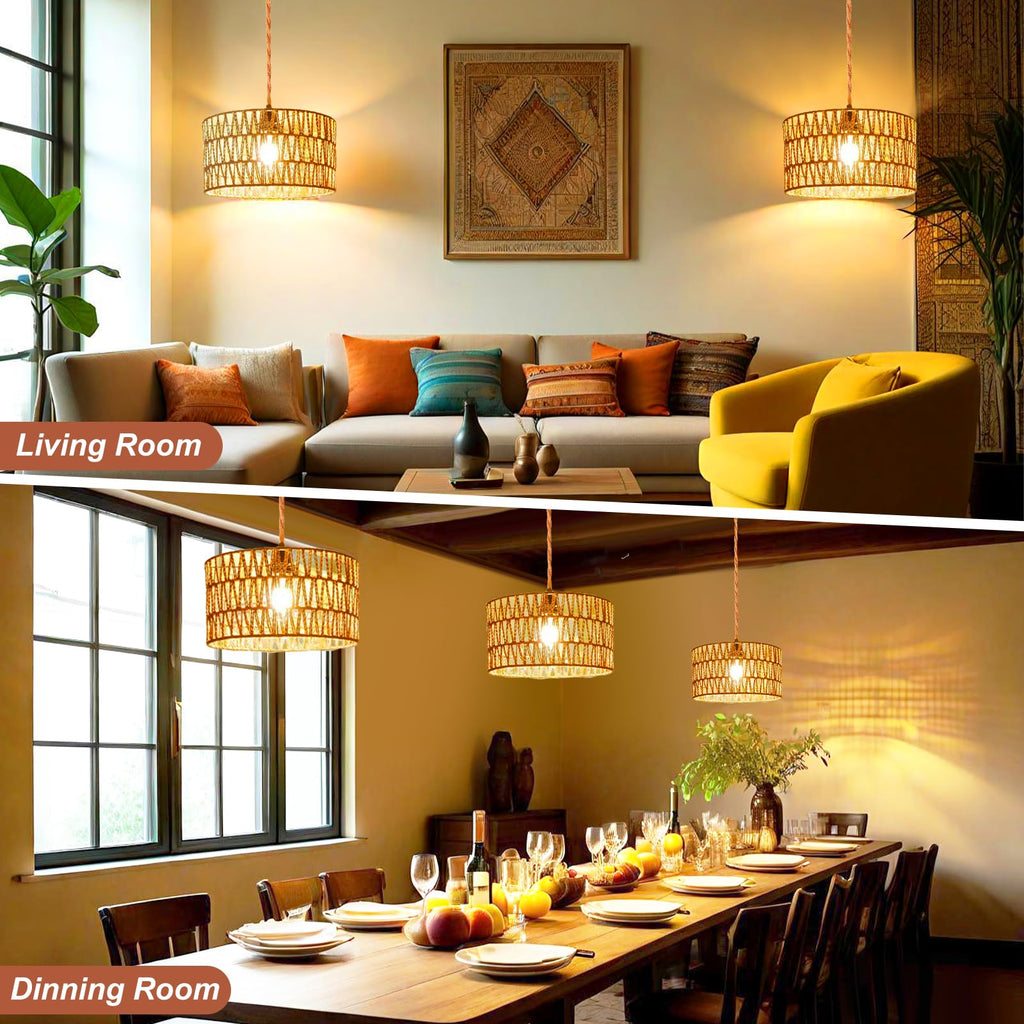 Plug in Pendant Light, Rattan Hanging Lights with Plug in Cord, Handmade Hanging Lamp Plug in, Rattan Light Fixtures