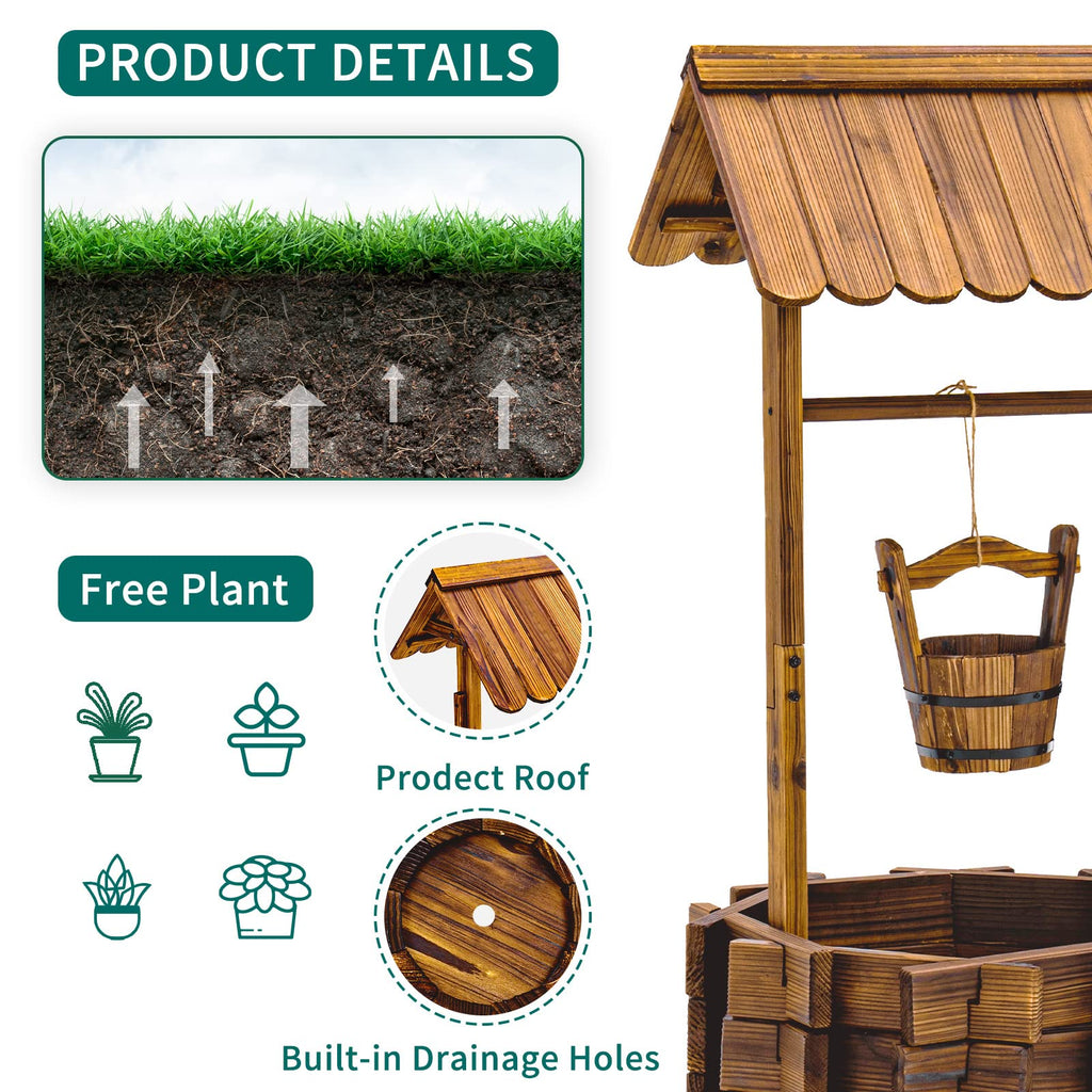 Rustic Solid Fir Wood Wishing Well Planter for Outdoor Plants, 16.5 in Diameter