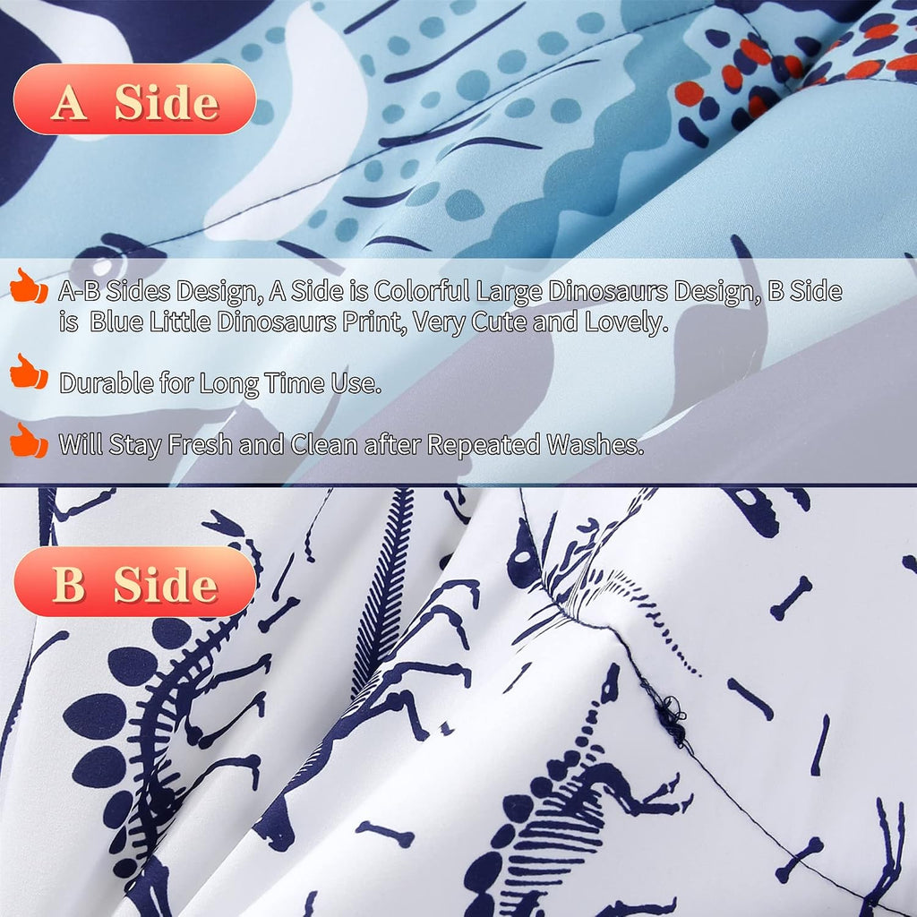 Cartoon Dinosaur Comforter Set, Dark Blue Dinosaur Kids Bedding Set for Boys, Dinosaurs Print Comforter Sets for Kids/Toddlers/Teens (Dinosaur,Full)