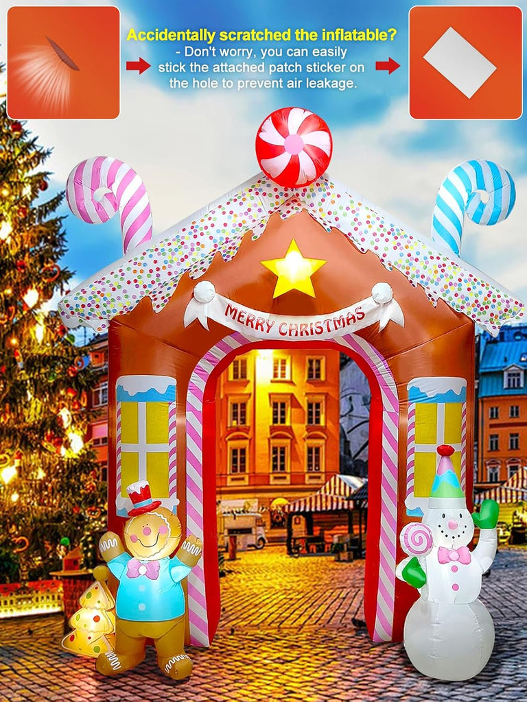 10FT Christmas Inflatables Arch for Outdoor Decoration, Xmas Gingerbread Man Snowman Blow Up Yard Decorations with