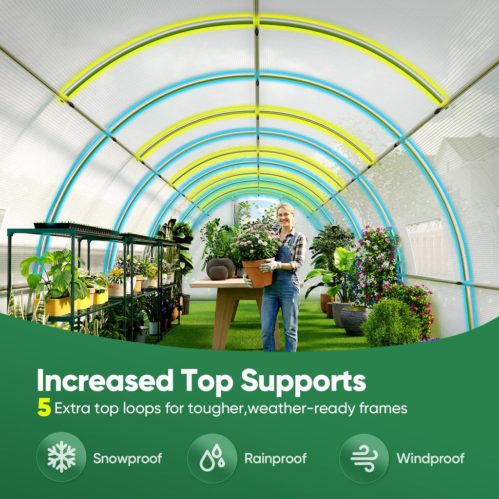25x10x6.6FT Tunnel Greenhouse for Outdoors with 2 Hinged Doors