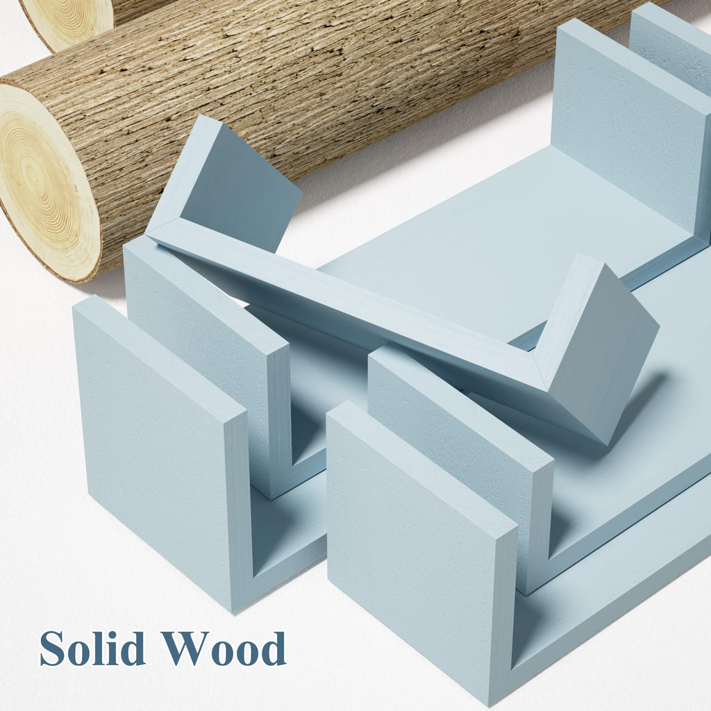 Blue Floating Shelves, Set of 5 Wood Wall Mounted Display Shelf