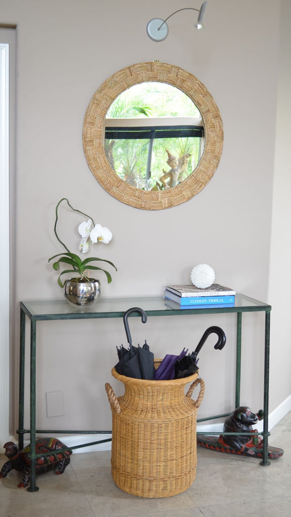 Round Rope Wall Mirror, Chequered, Beige/Natural