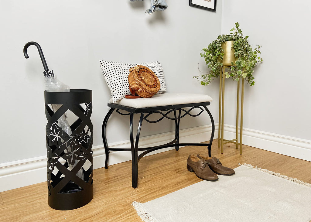 White Shoe Bench - Vanity Seat for Makeup Room, Dressing Stool, Entryway Bench - Powder Coated, Upholstered, Space
