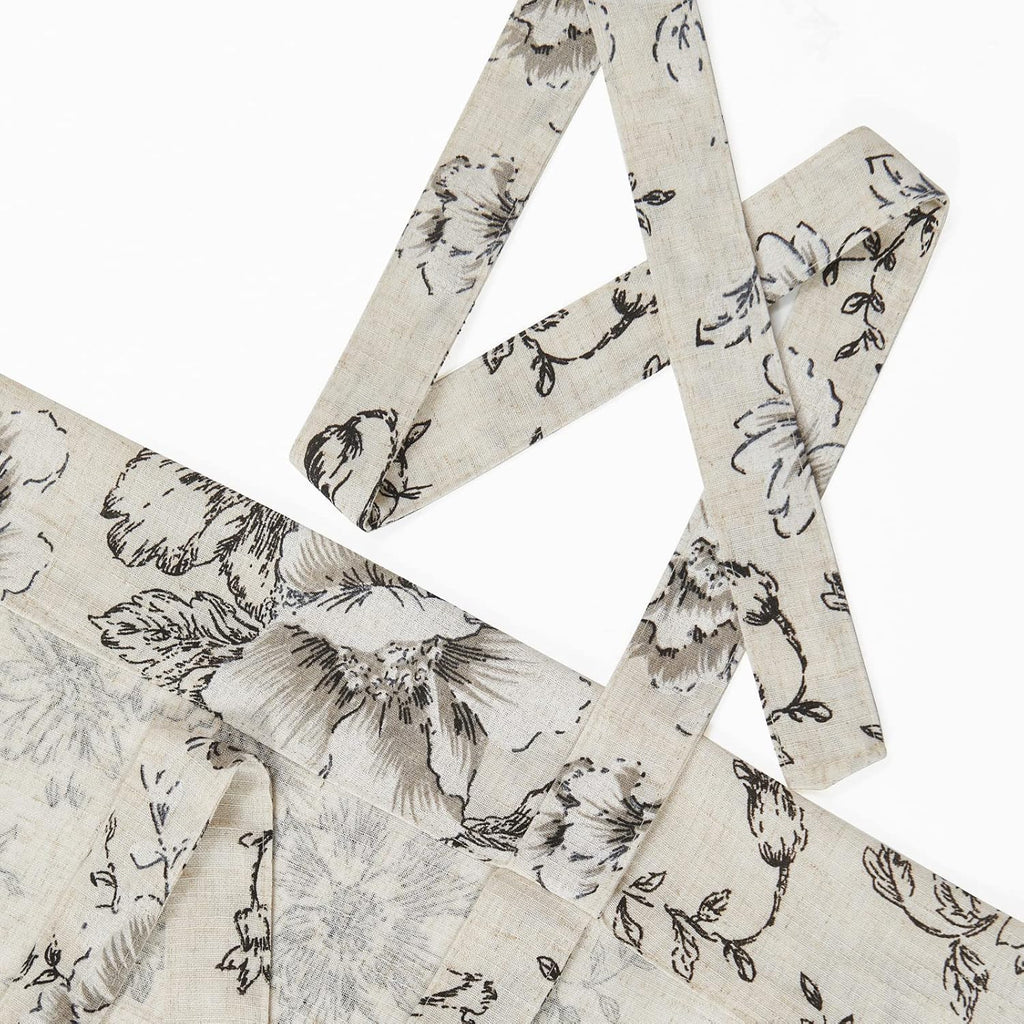 Tie Up Valance Curtain Floral Linen for Windows Farmhouse Valance 45 Inch Botanical Short Window Treatment Adjustable