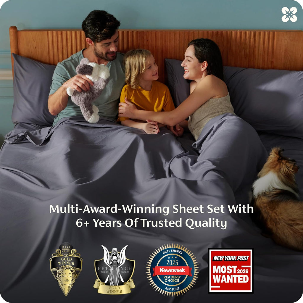 Queen Sheet Set, Cooling Sheets for Queen Bed Set, Rayon Derived from Bamboo, PureWoven, Breathable & Soft, Deep