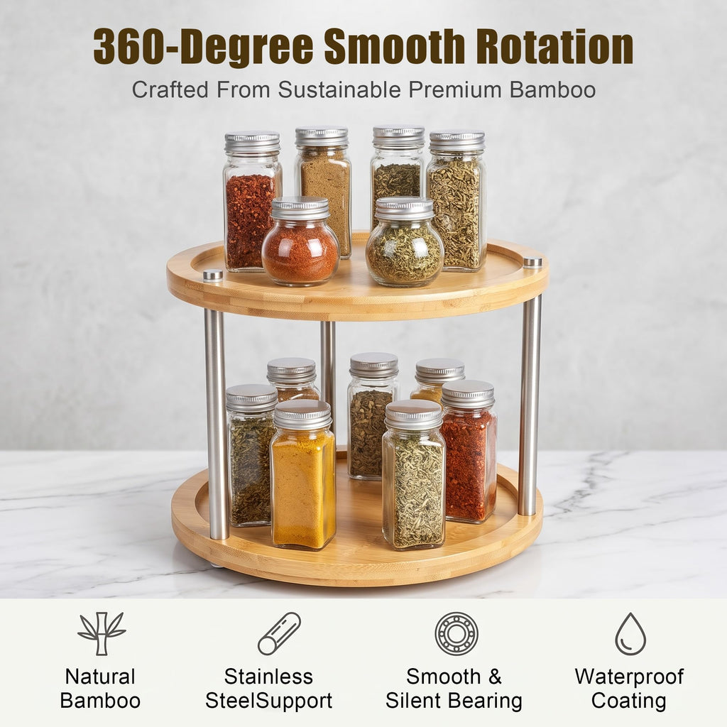 10 inch 2 Tier Lazy Susan, Rotating Spice Rack Organizer for Cabinet