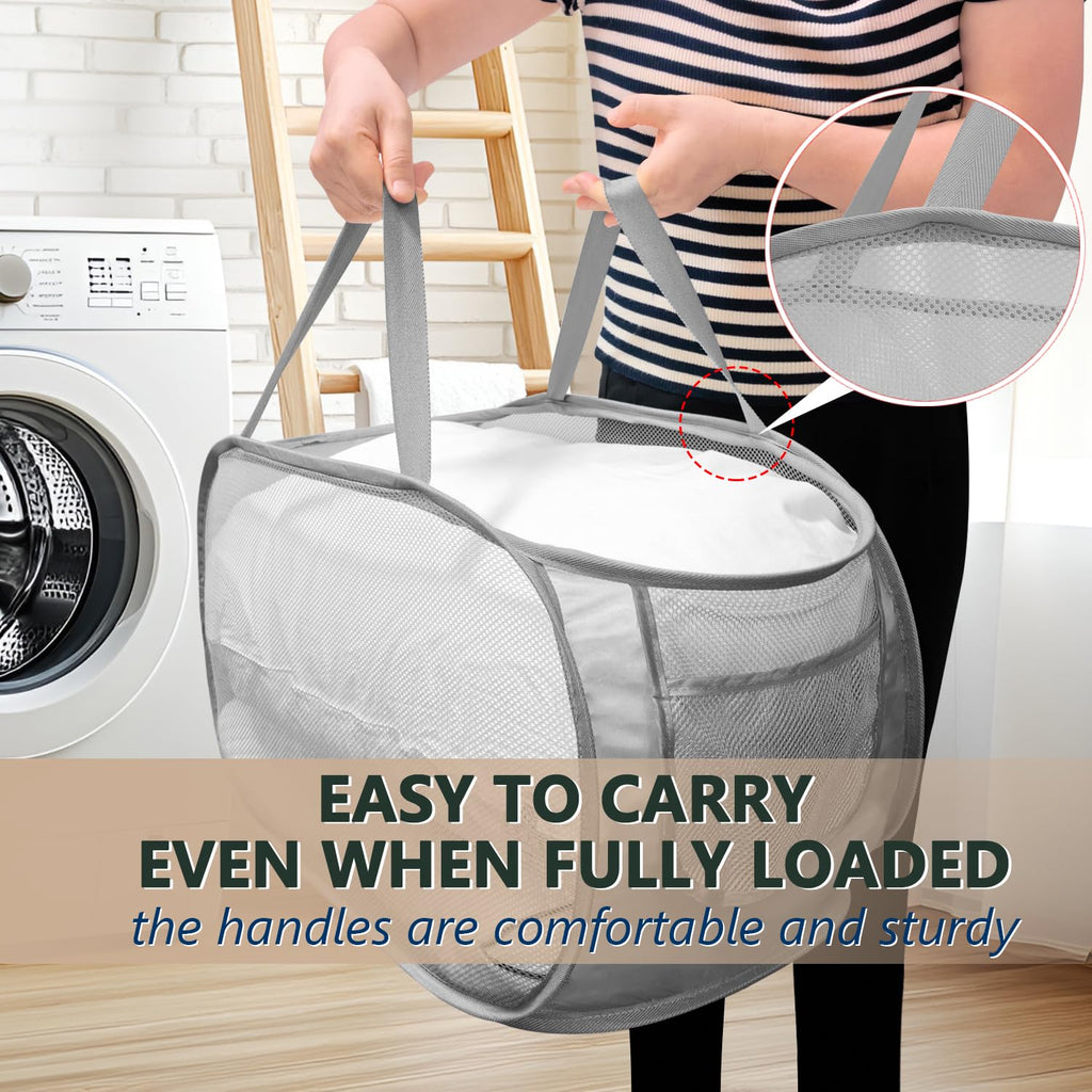 Collapsible Laundry Hamper Basket, Pop Up Mesh Foldable Bag for Laundry Room