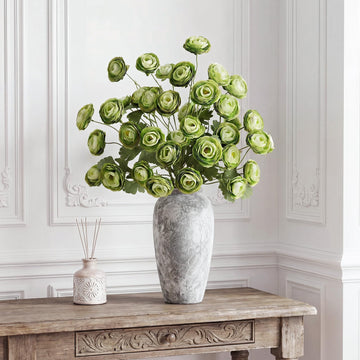 6 Stems Artificial Ranunculus Flowers 33.5 Inch, 36 Heads Long Stem Silk Faux Flowers with Leaves for Wedding